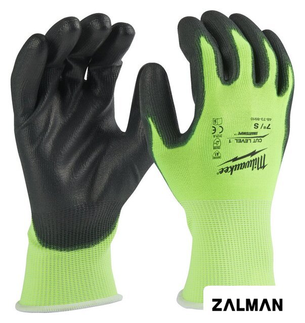 Перчатки хозяйственные Milwaukee Hi-Vis Cut level 1/A 10/XL 4932492916