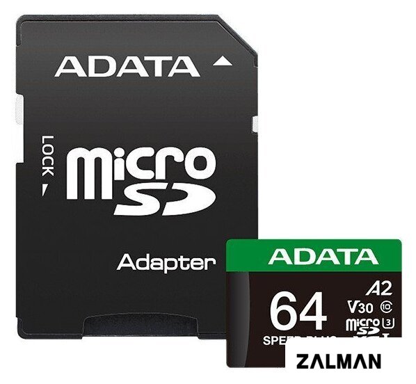 Карта памяти ADATA SPEED PLUS microSDXC 64GB UD64GUI3V30A2SP-RA1 (с адаптером)