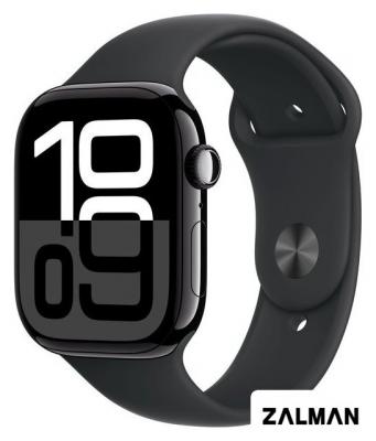Умные часы Apple Watch Series 10 46 мм (алюминиевый корпус, черный/черный, спортивный силиконовый ремешок S/M)