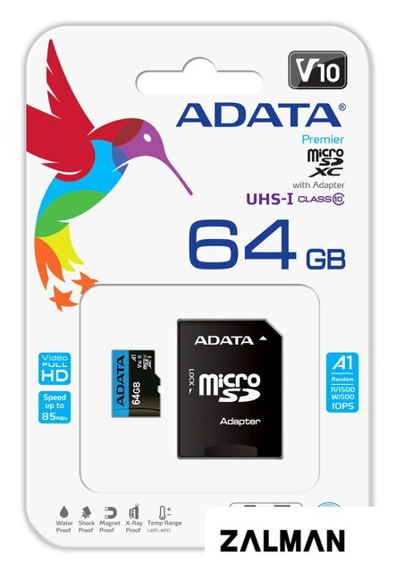 Карта памяти ADATA Premier AUSDX64GUICL10A1-RA1 microSDXC 64GB (с адаптером)
