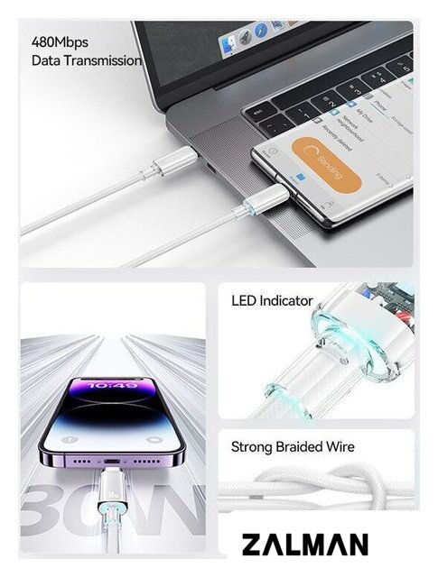Кабель Usams US-SJ659 USB Type-С - Lightning (1.2 м, черный)