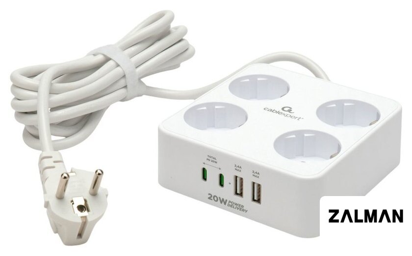 Сетевой фильтр Cablexpert PLT-4-C2U2-W-3