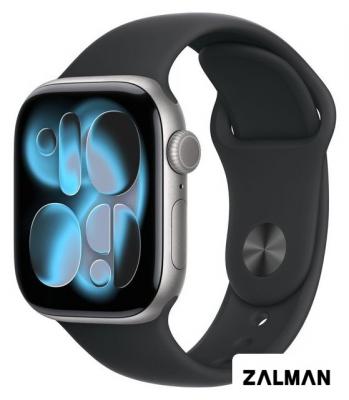 Умные часы Apple Watch Series 11 42 мм (алюминиевый корпус, космический серый/черный, спортивный силиконовый ремешок S/M)