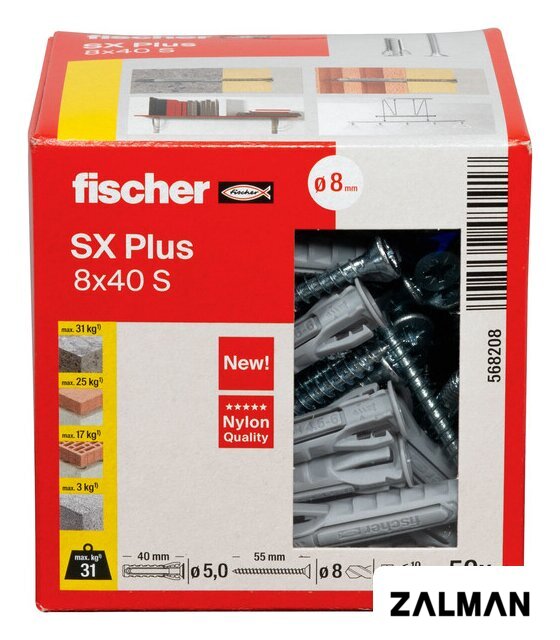 Дюбель универсальный Fischer SX Plus 8X40 S/Screw 568208 (50 шт)