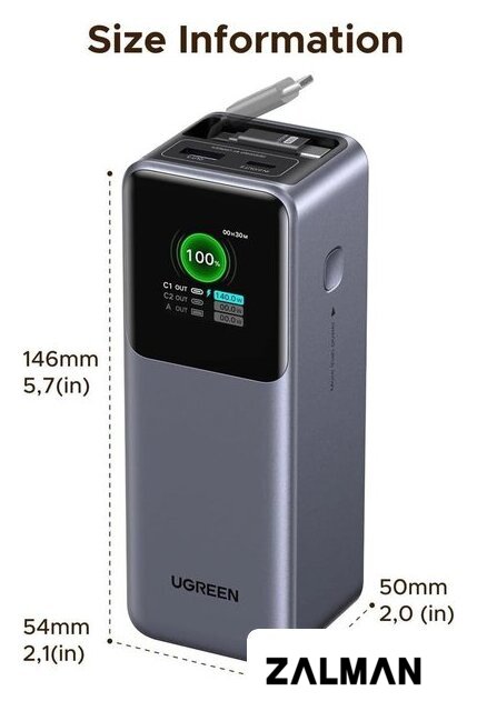 Внешний аккумулятор Ugreen PB726 95670B 20000mAh (серый)
