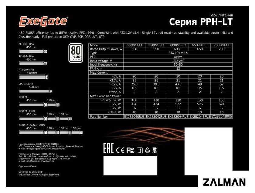 Блок питания ExeGate 600PPH-LT 80 Plus EX282044RUS-S