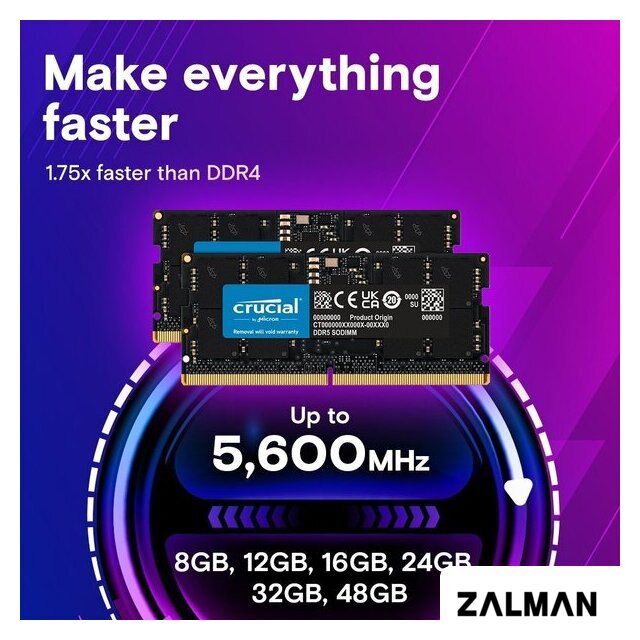 Оперативная память Crucial 8ГБ DDR5 SODIMM 5600 МГц CT8G56C46S5