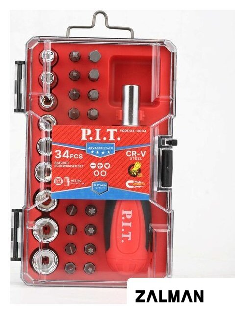 Набор отвертка с битами и головками P.I.T. Advance HSDR04-0034 (34 предмета)