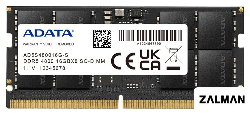 Оперативная память ADATA 16ГБ DDR5 SODIMM 4800 МГц AD5S480016G-S