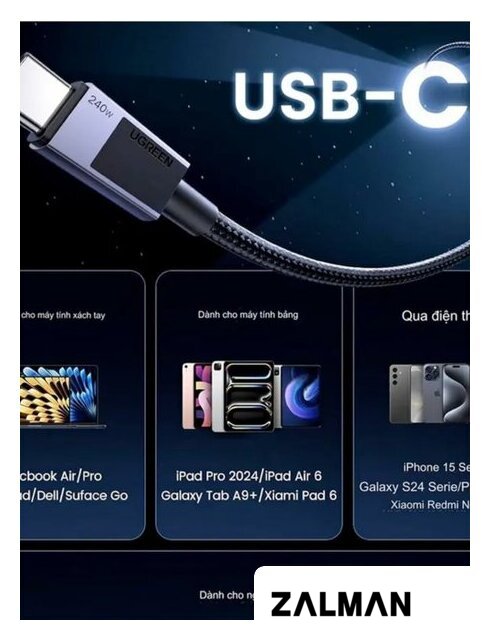 Кабель Ugreen L513 45067 USB Type-C - USB Type-C (1 м, черный)