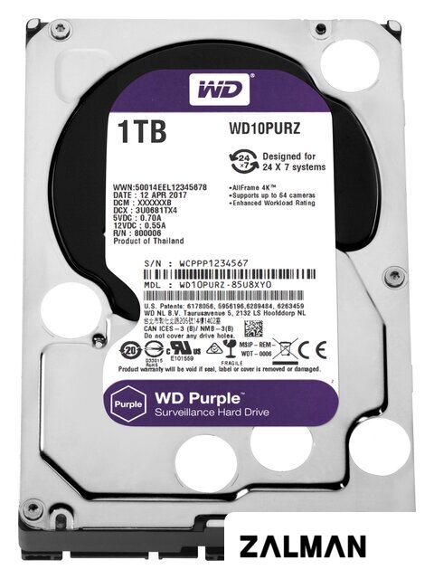 Жесткий диск WD Purple 1TB [WD10PURZ]