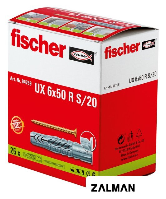 Дюбель универсальный Fischer UX 6X50 R S/20 94759 (25 шт)