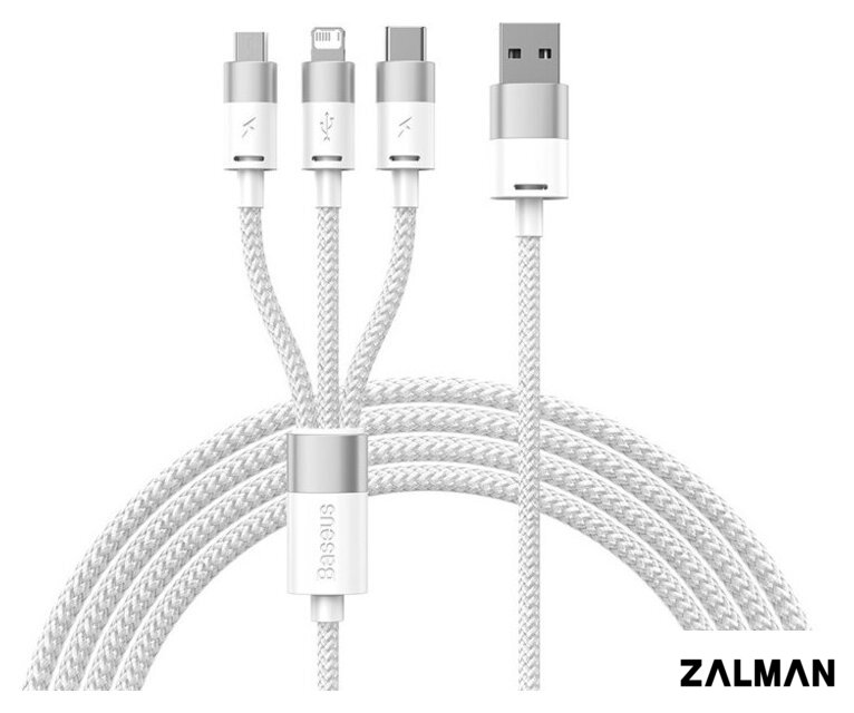Кабель Baseus One-For-Three Fast Charging Data Cable 3.5A USB Type-A - USB Type-C/microUSB/Lightning (1.2 м, белый)
