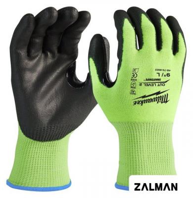 Перчатки хозяйственные Milwaukee Hi-Vis Cut level 2/B 9/L 4932479923