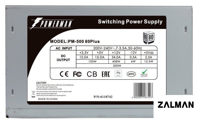 Блок питания Powerman PM-500ATX 80Plus