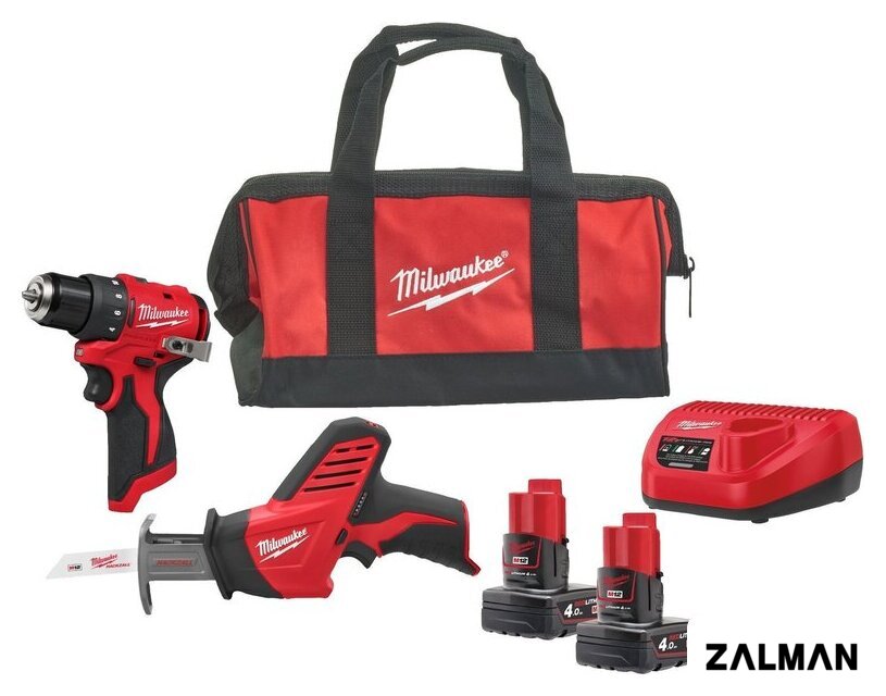 Наборы электроинструментов Milwaukee M12 BLPP2A-402B 4933499692 (шуруповерт, сабельная пила, 2 АКБ, сумка)