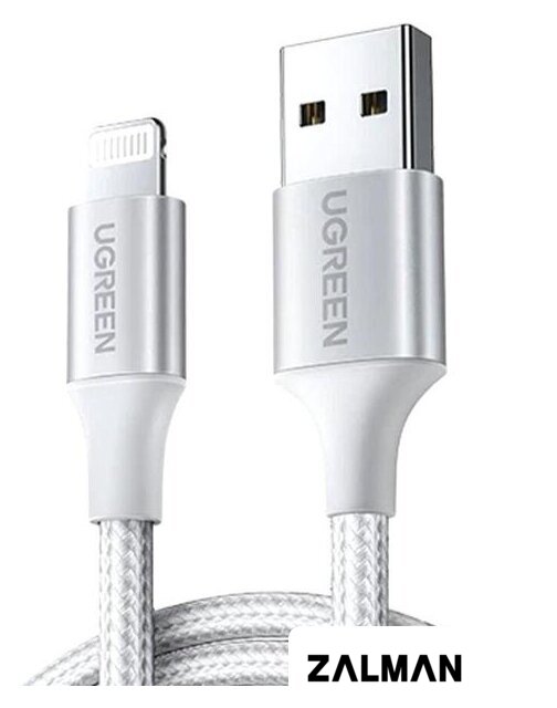 Кабель Ugreen US199 60161 USB Type-A - Lightning (1 м, белый/серебристый)