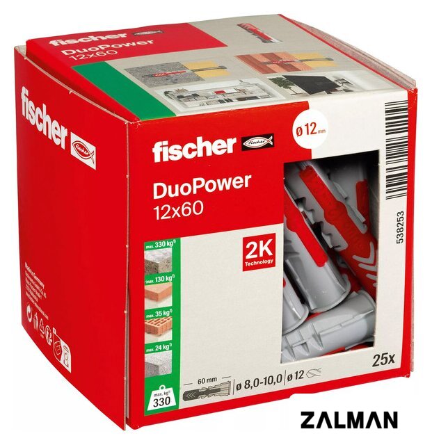 Дюбель универсальный Fischer DuoPower 12 x 60 538253 (25 шт)