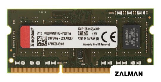 Оперативная память Kingston ValueRAM 4GB DDR3 SODIMM PC3-12800 KVR16S11S8/4WP