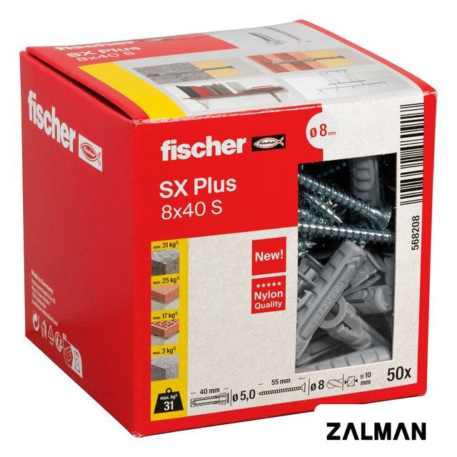 Дюбель универсальный Fischer SX Plus 8X40 S/Screw 568208 (50 шт)