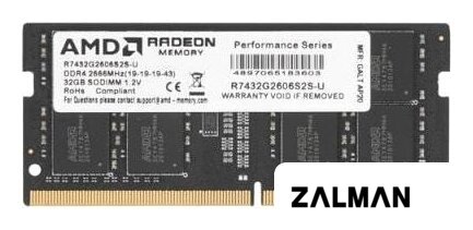 Оперативная память AMD Radeon R7 32GB DDR4 SODIMM PC4-21300 R7432G2606S2S-U