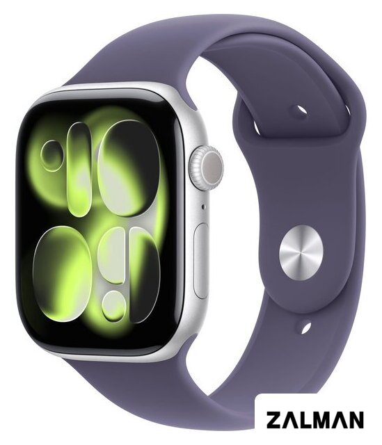 Умные часы Apple Watch Series 11 46 мм (алюминиевый корпус, серебристый/фиолетовый туман, спортивный силиконовый ремешок S/M)