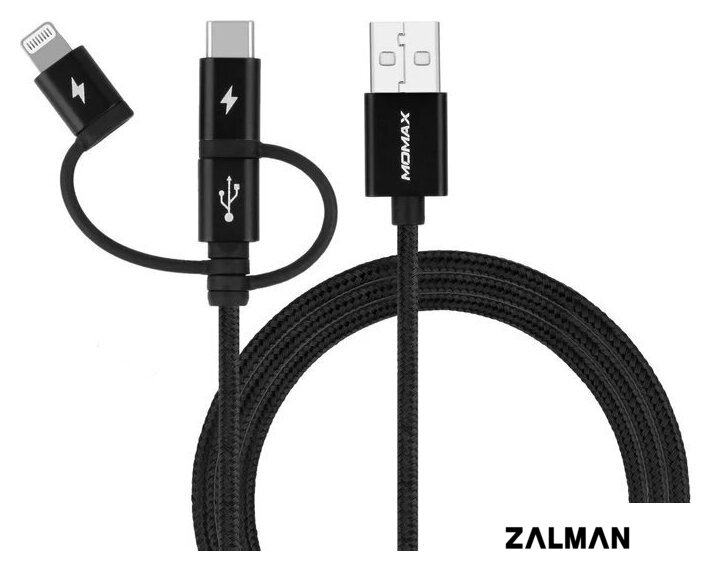Кабель Momax DX1D OneLink 3-in-1 USB Type-A - Lightning/microUSB/USB Type-C (1 м, черный)