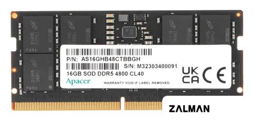 Оперативная память Apacer 16ГБ DDR5 SODIMM 4800 МГц AS16GHB48CTBBGH