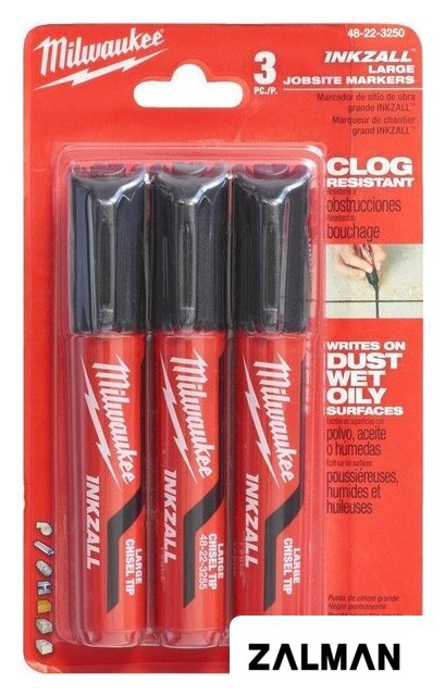 Маркер Milwaukee Inkzall L 4932471554 (3 шт, черный)