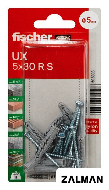Дюбель универсальный Fischer UX 5X30 R S K NV 503808 (10 шт)