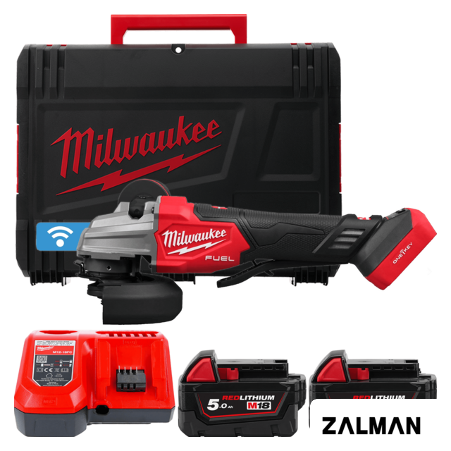 Угловая шлифмашина Milwaukee M18 Fuel One-Key M18FSAGSVO125X-502X 4933493553 (с 2-мя АКБ 5 Ач, кейс)